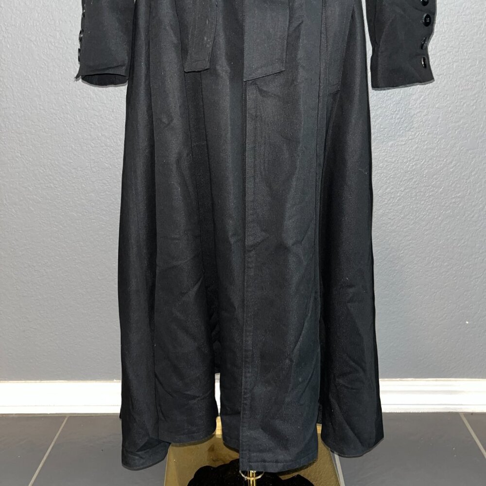 VINTAGE 80'S MONDI LONG BLACK DUSTER TRENCH COAT - MADE IN W. GERMANY - EUC - 36 - Picture 5 of 14